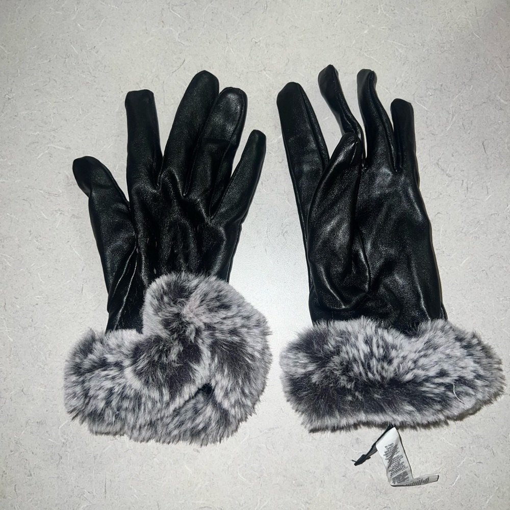 BCBGMaxAzria Black and Gray Faux Fur Trim